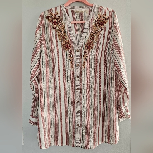 Soft Surroundings Repose Tunic in Berry Stripe - Picture 8 of 9